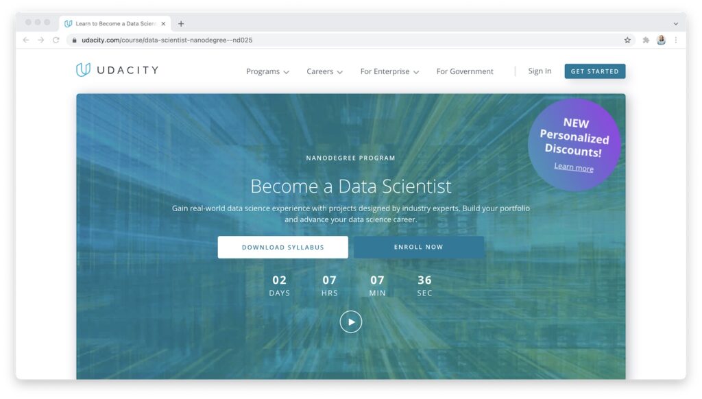 udacity become a data scientist page