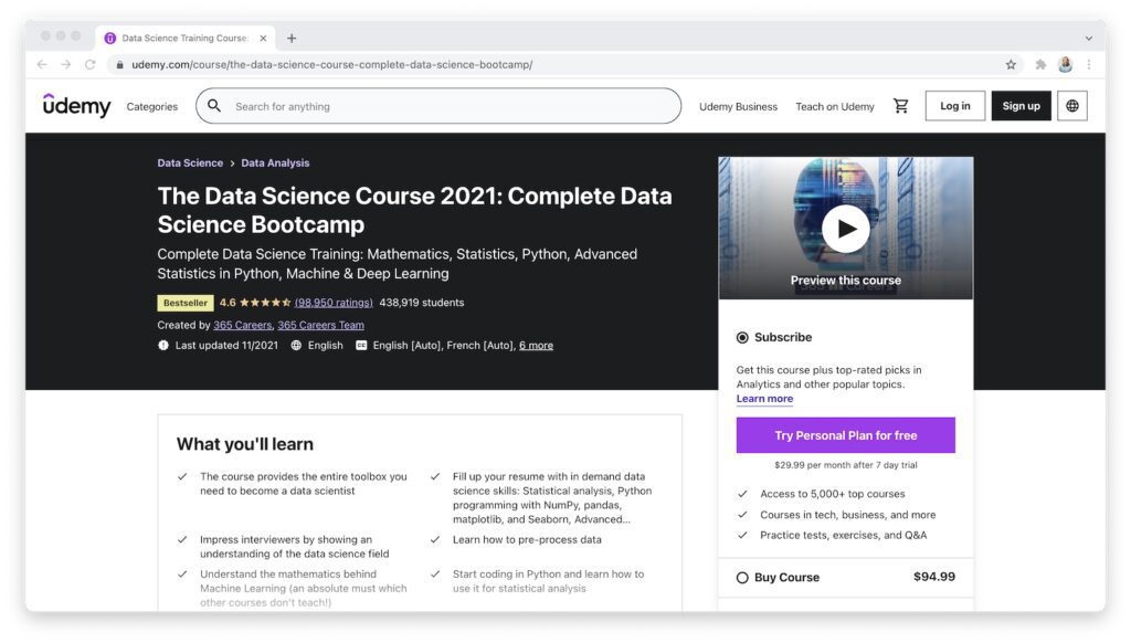 Udemy the data science course 2021