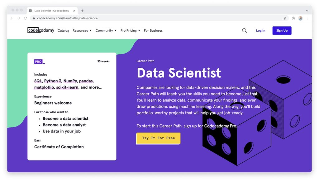 codecademy data scientist page