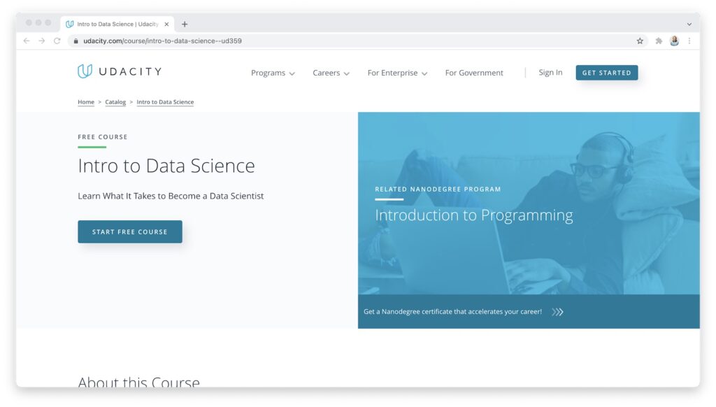udacity intro to data science page