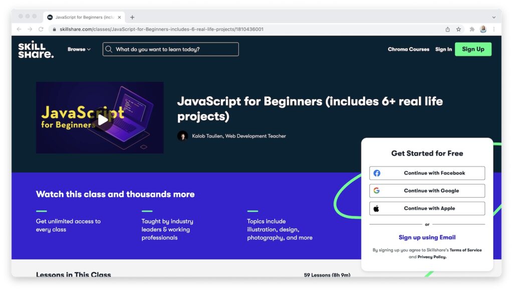 Skillshare Javascript for beginners
