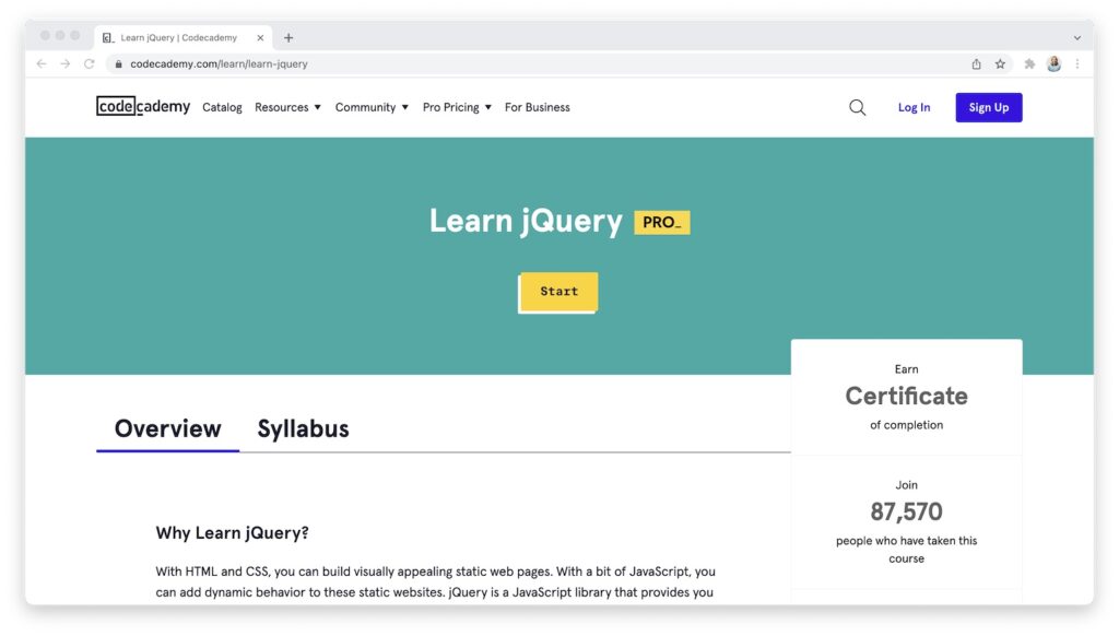 Codecademy Learn jQuery Page