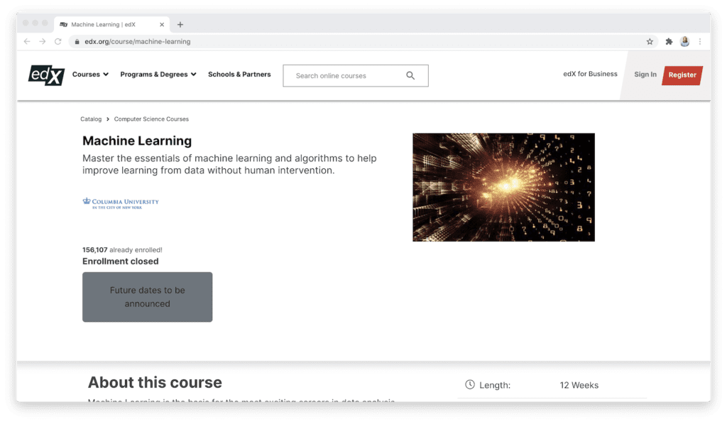 edX machine learning course via Columbia University 