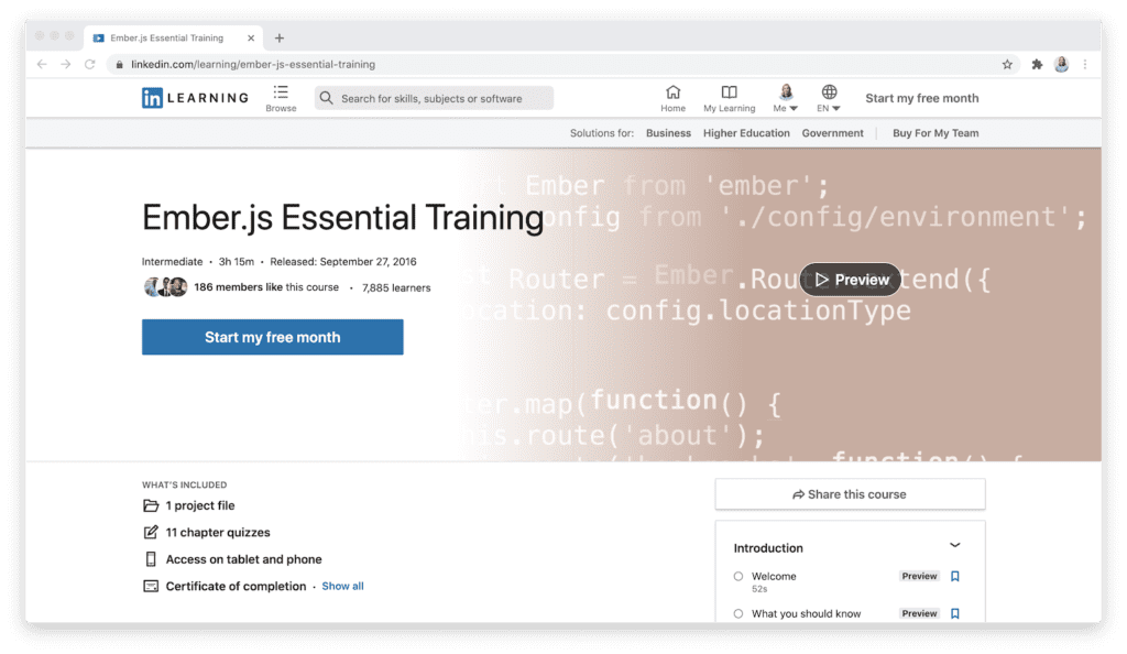 linkedin learning ember.js essential training course