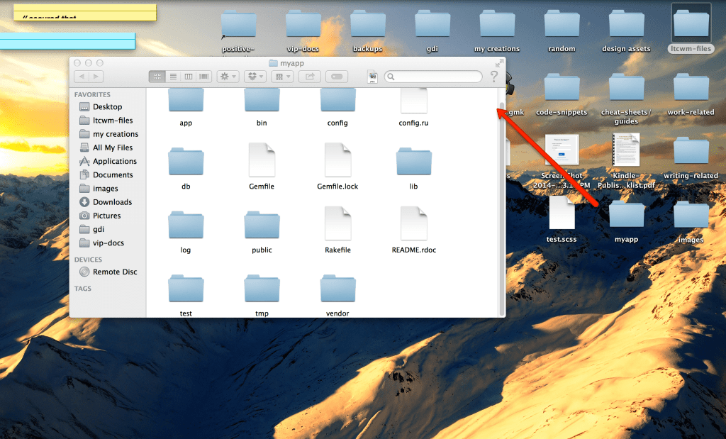 GUI screen capture opening "myapp" folder