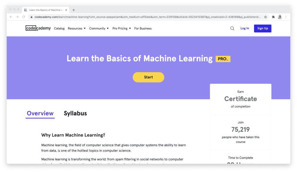 Codecademy machine learning basics course