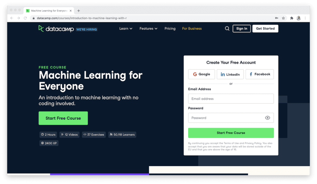 DataCamp machine learning course