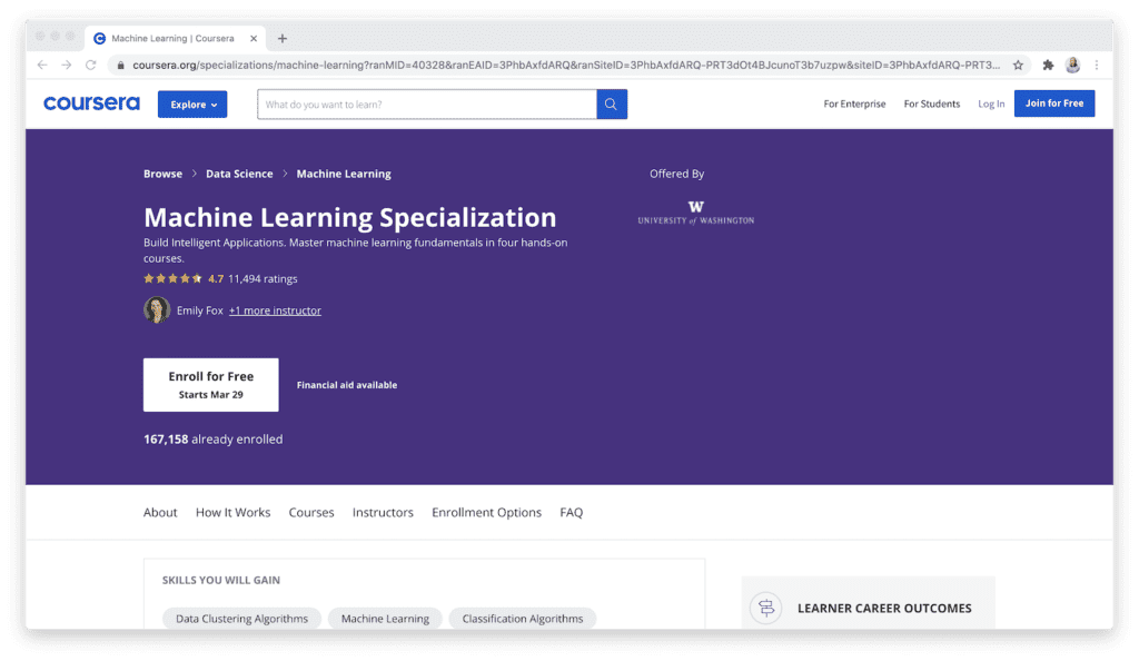 Coursera machine learning specialization course